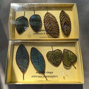 Pier 1 Imports Copper Metal Leaf Beaded Napkin Rings 2 sets